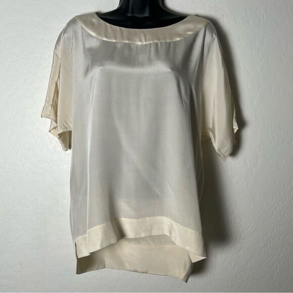 Tibi Cream Ivory 100% Silk Popover Dolman Sleeves Lightweight Sit Hem Blouse S - Picture 1 of 8